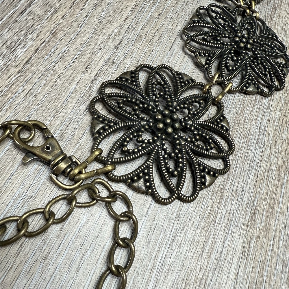 Vintage Medallion Chain Belt Waist Hip Metal Jewelry BOHO Chic 1980s - Picture 6 of 11